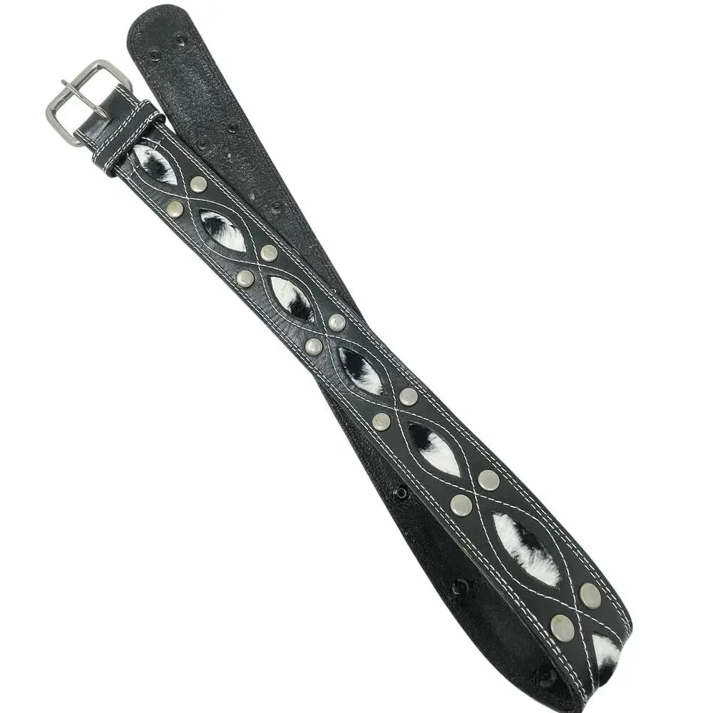 Vintage Women's Black Leather Belt White Stitching Small Western Rodeo Cowgirl